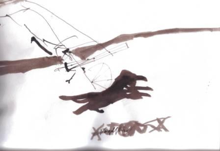 Tuschezeichnung, flchtige Orte, Pferdschatten